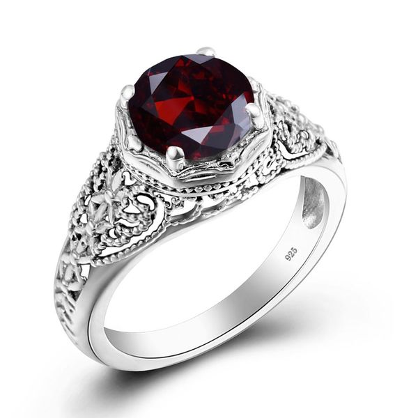 

925 sterling silver garnet ring handmade prong seting women fine jewelry brand party custom accessories high quality, Black