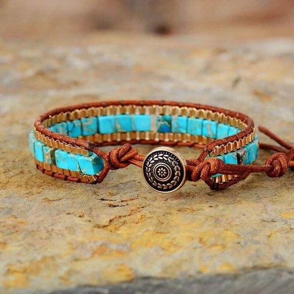 

tennis women wrap bracelets turquise stones gold chain woven bracelet bohemian statement jewelry lovers gift drop, Golden;silver