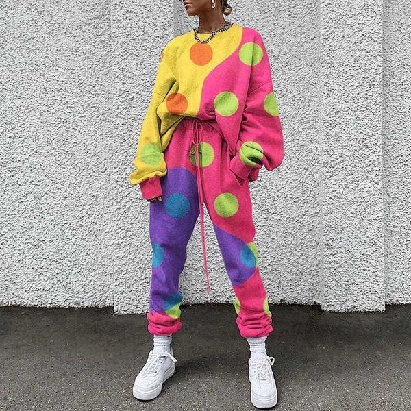 

women's two piece pants fashion print women spring casual o neck long sleeve plus size sweatshirt and sweat suit set pv67, White