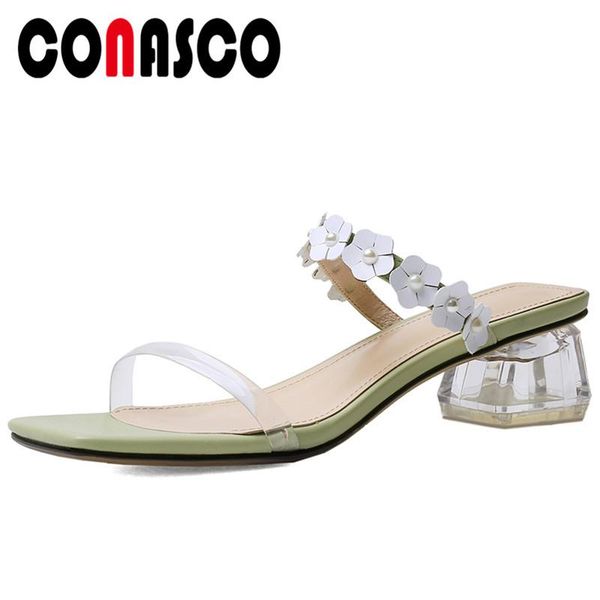 

dress shoes conasco women sweet elegant flower sandals concise crystal high heels narrow band slippers casual summer arrival woman, Black