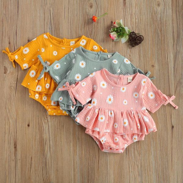 

jumpsuits toddler baby girl clothes summer clothing daisy ptint rompers short sleeve cotton linen ruffle soft outfits, Blue