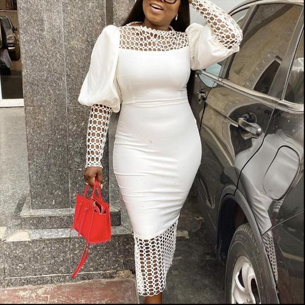 

women white bodycon dress patchwork womens mesh hollow out long lantern sleeves elegant classy ladies vestidos sheath african fashion, Black;gray