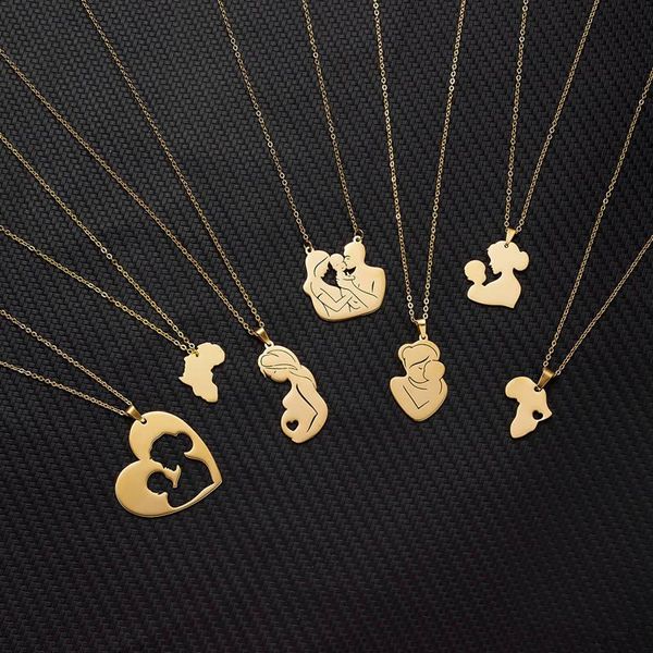 

pendant necklaces stainless steel father's mother's day baby necklace gold color chain pregnant family women couple jewelry gift fas, Silver