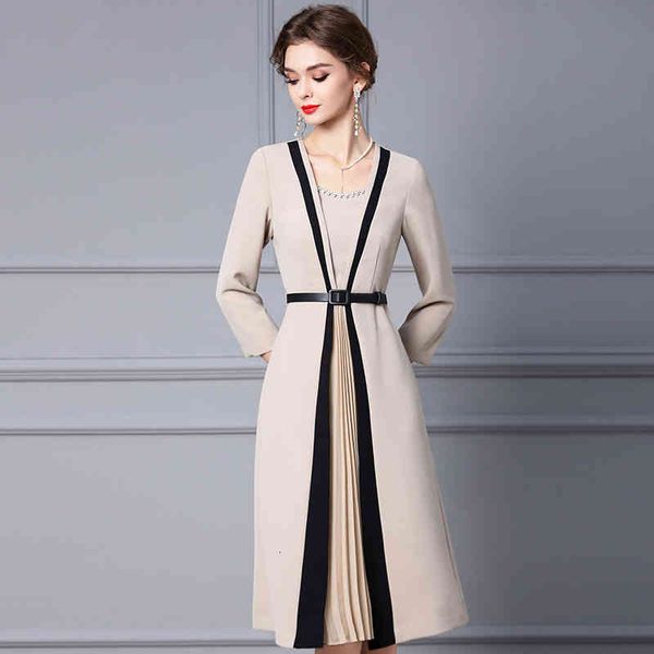 

Casual Dresses Zhili with overcoat dress, slim waist, Nail Drill vertical bar stitching and crimping A-type skirt in autumn winter IFIO, Black;gray