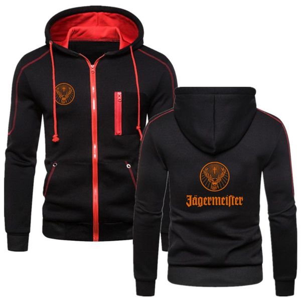 

men's hoodies & sweatshirts 2021 jagermeister logo solid color sweatshirt hoody men jackets cotton zipper streetwear hoodie windbreaker, Black