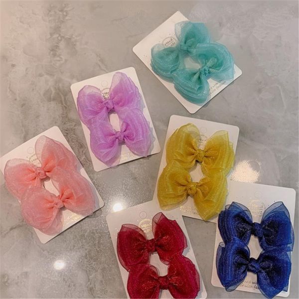 

5pairs/lot children cute colors tie net yarn bow hairpins girls lovely hair clips barrette kids accessories, Slivery;white