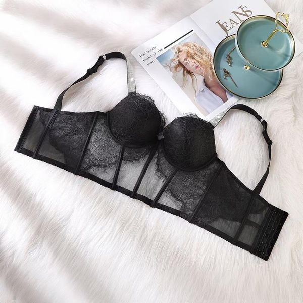 

bras 2021 women underwear lace transparent lingerie push up bra luxury rhinestone plus size brand design clothing for ladies, Red;black