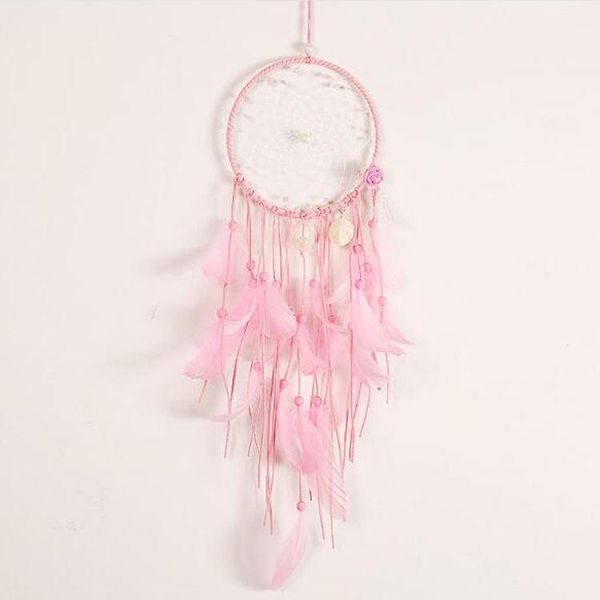 

interior decorations dream catcher pink feather catchers handmade flower shell pendant crafts ornament girls kids nursery bedroom wall hangi