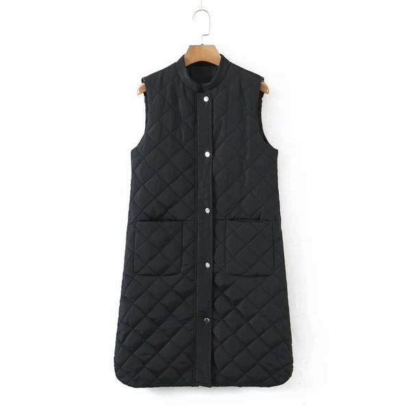 

women's vests 2021 autumn and winter mid-length quilted cotton vest trend, Black;white
