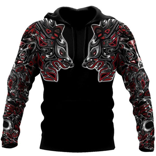 

men's hoodies & sweatshirts autumn hoodie viking wolf tattoo 3d printing casual pullover zipper fashion street sweatshirt apparel s-5, Black