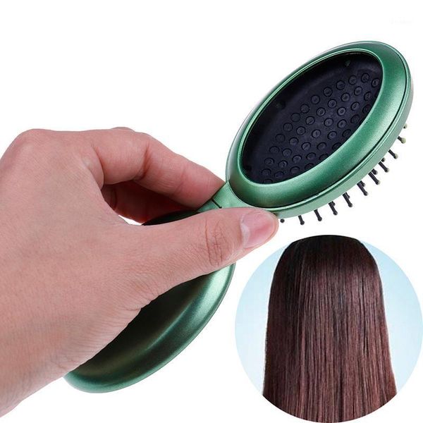 

portable round pocket small size travel massage folding comb girl hair brush with mirror styling tools1, Silver