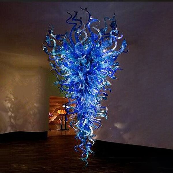 Lampada a sospensione moderna Grandi lampadari in vetro soffiato a mano blu Lampadina a LED Chihuly Scala lunga di lusso Soggiorno Loft Decorazione artistica 60 o 64 pollici
