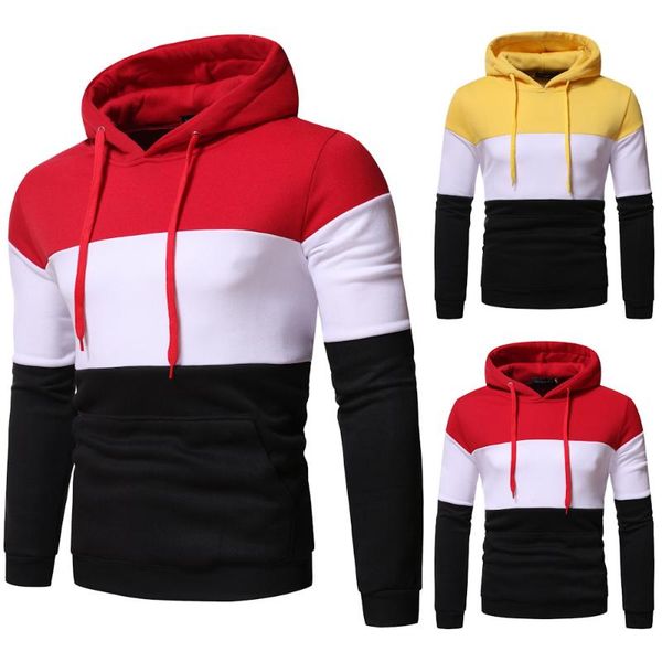 

men fashion sport gym patchwork striped slim fit pullover hoodies men's & sweatshirts, Black