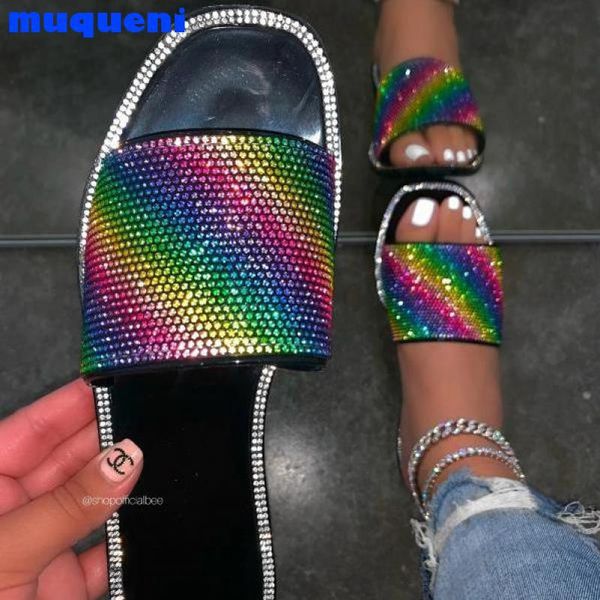 

glitter slippers women summer sandals fashion female candy color flip flops beach diamond flat shoes zapatillas mujer, Black