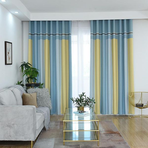 

curtain & drapes modern simple color strip silk high shading seamless stitching curtains for living room bedroom window decoration custom