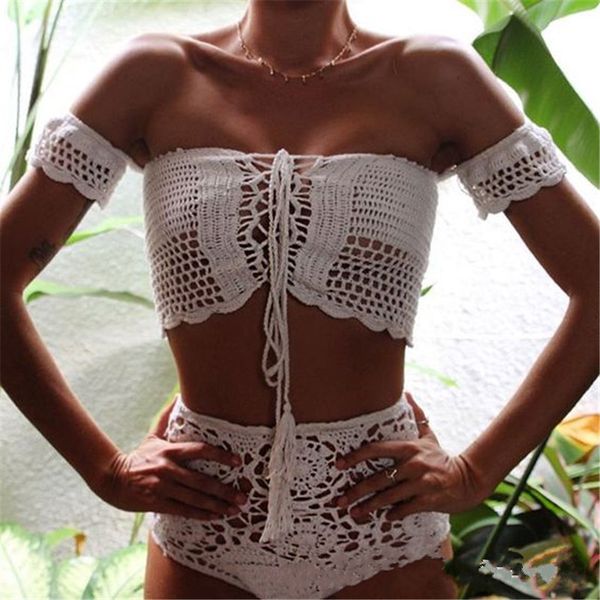 

2021 hand knitted wrapped women's shoulder leaky one neck vest beach underwear bra, White;black