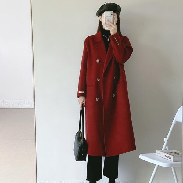 

women's wool & blends 2021 autumn double-faced woolen coat women fashion spring double breasted black long jackets casaco feminino inve