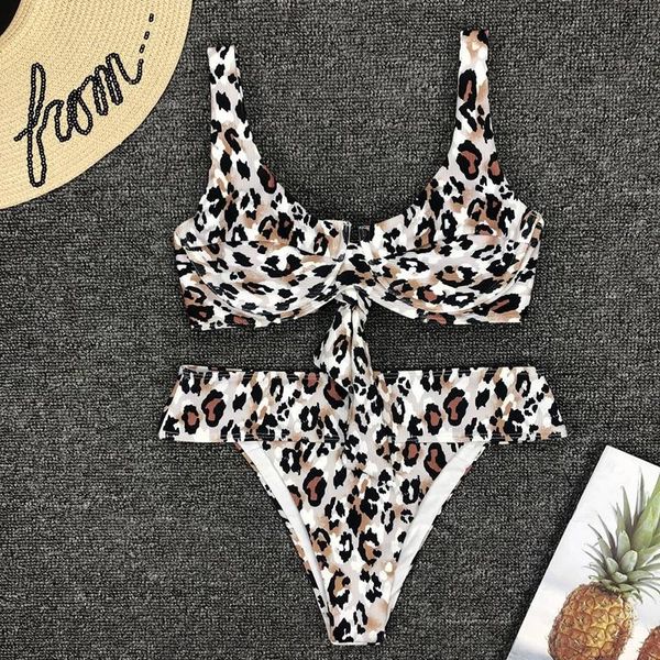 

women's swimwear leopard print women high waist bikini sets underwire ruffles ladies maillot de bain biquini monokini summer beach x74, White;black