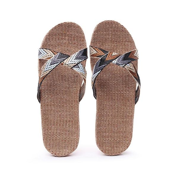 

women summer slippers flats breathable linen casual sandals home non-slip flip flops indoor outdoor beach shoes, Black