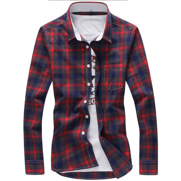 

men's dress shirts 5xl plaid men checkered shirt brand new fashion button down long sleeve casual plus size drop shipping e0uf, White;black