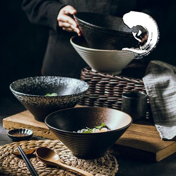

japanese creative tableware set commercial bamboo hat ceramic bowl household large ramen rice noodles soup salad bowls