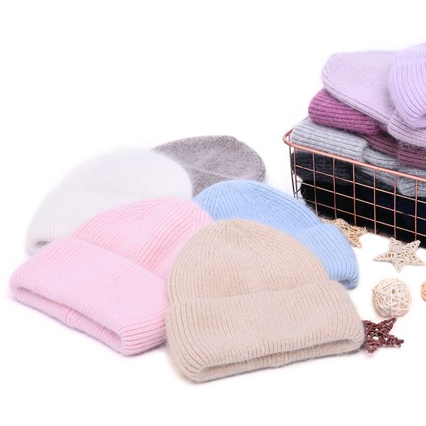 

casual women's hats cashmere wool autumn winter new three fold thick knitted girls skullies beanies, Blue;gray