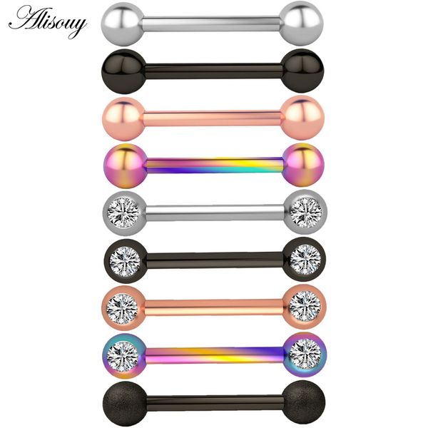 Alisouy 2 pcs 14g de aço inoxidável Mulheres Long Industrial Barbell Língua mamilo anel barra trágico hélice orelha piercing corpo jóias preço de fábrica especialista qualidade