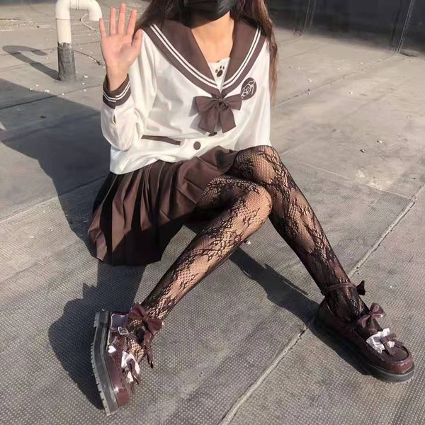 

rattan silk female charlotte lolita rose jacquard lace net pantyhose jk black stockings, Red;black