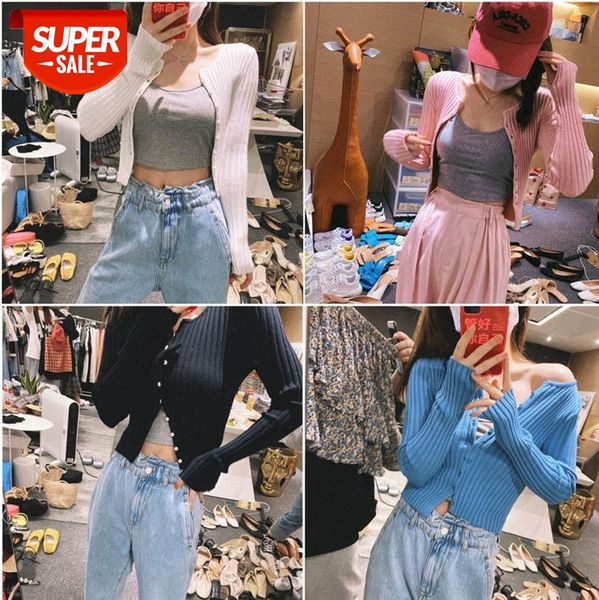 

round neck knitted cardigan jacket female net red self-cultivation hundred da sunscreen can be issued on behalf of #ay9n, White