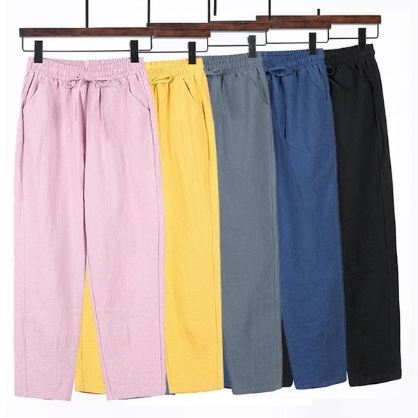 

women's pants & capris pink beige yellow white cotton linen for women female sweatpants loose high waist harem trousers 2021, Black;white