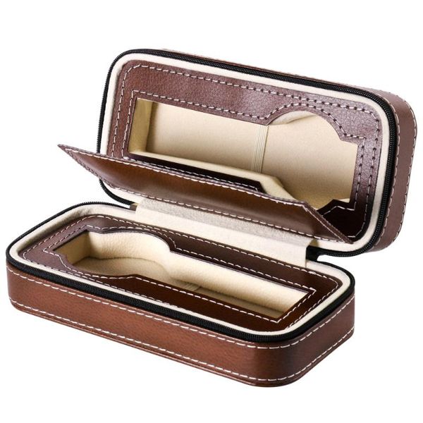 

watch boxes & cases nicerio 1pc zippered storage box holder organizer dual wristwatch protector travel case (brown), Black;blue