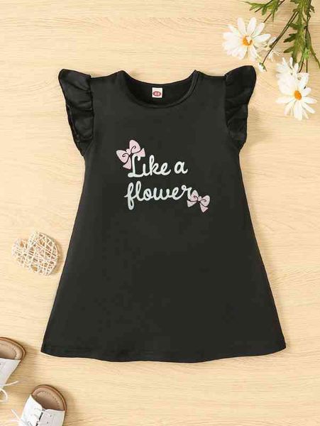 

baby slogan graphic ruffle armhole tee dress she, Red;yellow