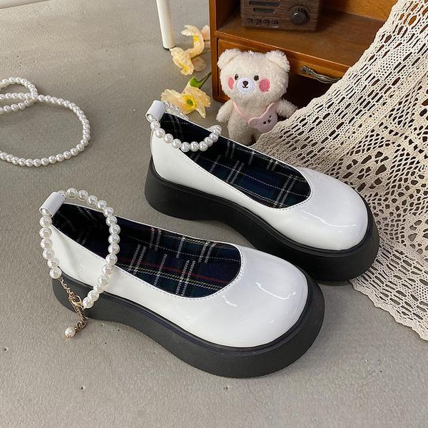 

dress shoes one word buckle ladies single spring and summer all-match round toe shallow mouth platform small leather, Black