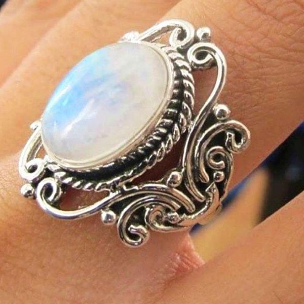 

moonstone ring fashion punk style jewelry, Golden;silver