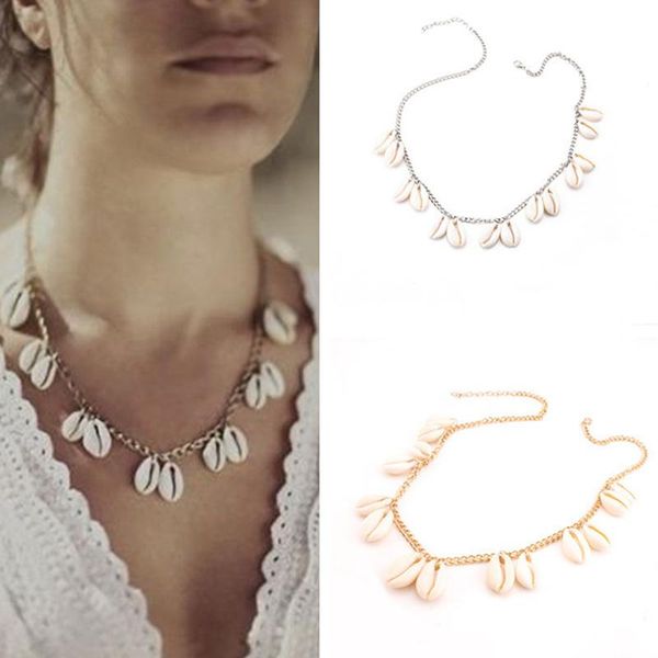 

boho beach bohemian sea shell pendant chain choker necklace fashion jewelry gift necklaces, Silver