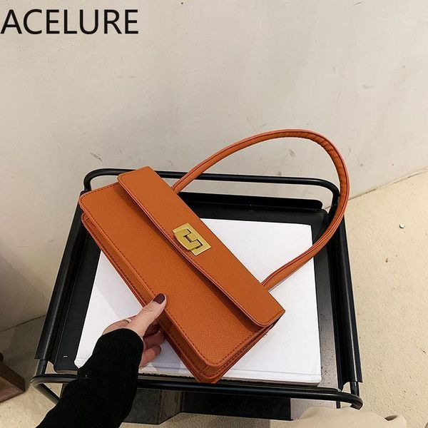 

evening bags acelure elegant ladies solid color baguette brown black pu leather small shoulder hand female fashion flap purse handbag1