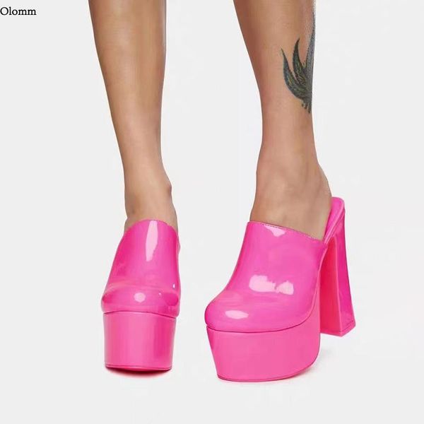 

sandals olomm arrival women platform mules hoof heel round toe gorgeous  colors evening shoes us plus size 5-15, Black