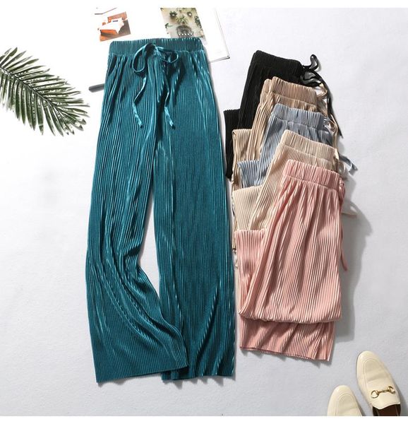 

summer wide leg pants for women casual elastic high waist 2021 fashion loose long pleated pant trousers femme women's & capris, Black;white