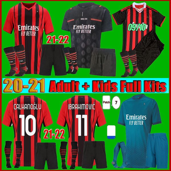 

men + kids kit 21 22 ac milan ibrahimovic soccer jersey hmoe away 2021 rebic romagnoli Ã§alhanog lu paqueta camiseta de futbol football shirt, Black;yellow