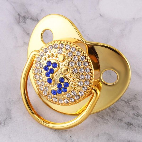 

pacifiers# silicone born kids baby orthodontic dummy golden pacifier nipple soother blue rhinestones sucette 0-18 months
