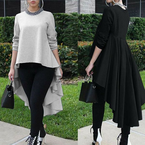 

brand new women solid loose blouse shirt asymmetrical sleeve long high low size waterfall tuxedo plus size, White