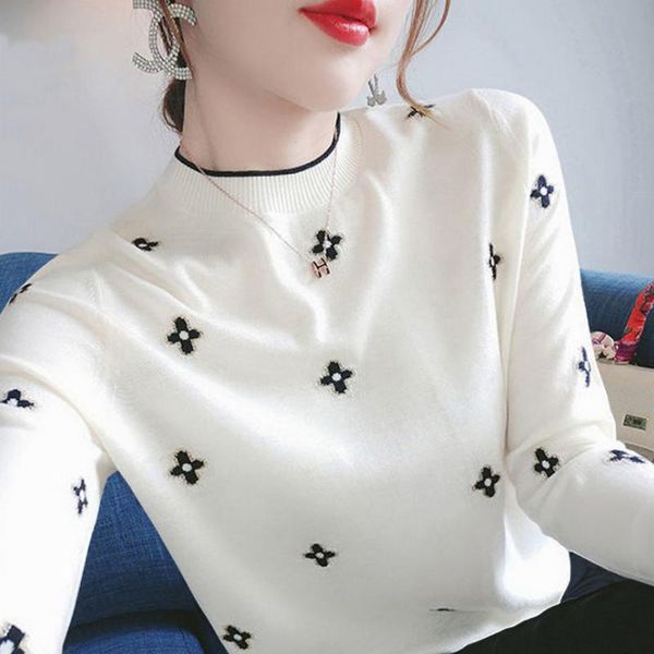 

women's sweaters women sweater exquisite embroidery knitwear 2021 autumn and winter female slim large size bottom shirt korean knit 3xl, White;black