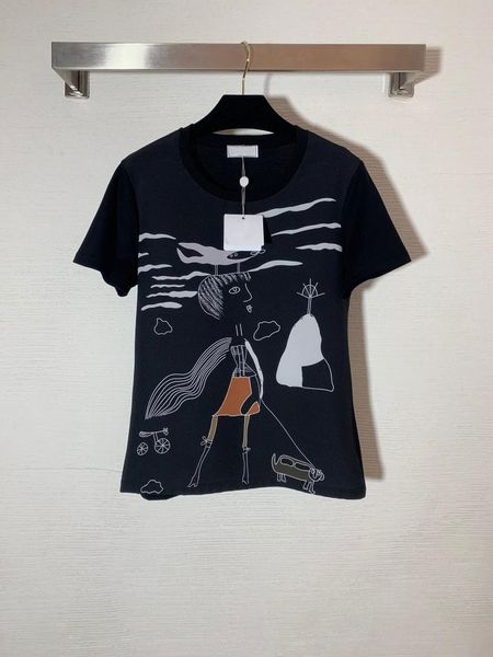 

summer cool and breathable white cloud character fashion print front piece stitching back cotton t-shirt women's