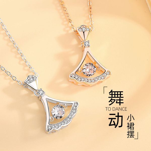 

jewelry highly quality women party wedding lovers gift925 sterling silver small skirt necklace female clavicle chain red pendant beating