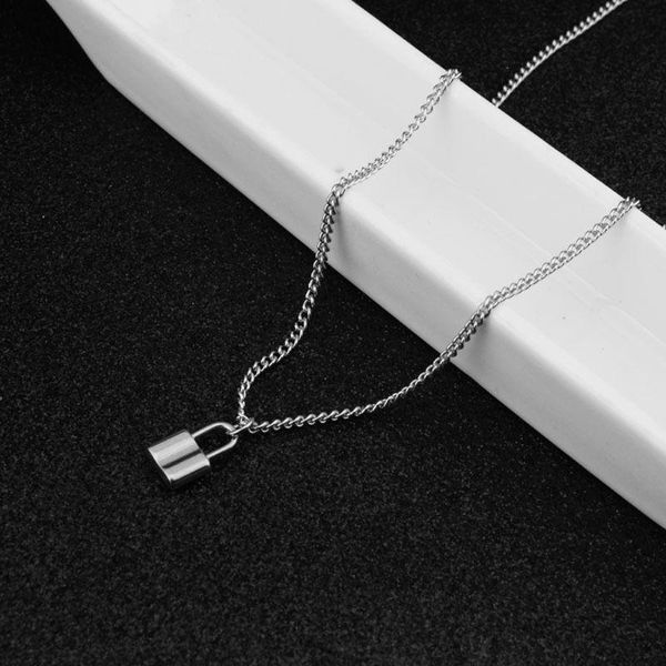 

chokers mini padlock pendant necklace titanium rolo cable chain fashion jewelry, Golden;silver