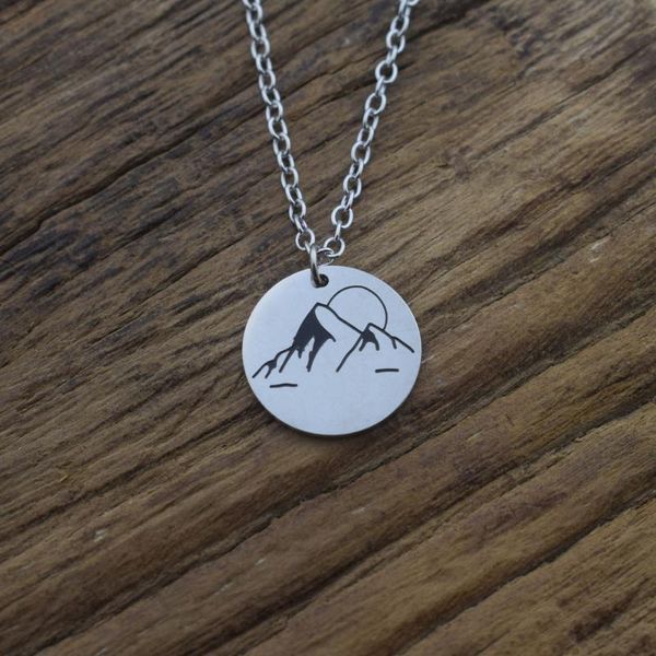 

chains stainless steel mountain sun necklace, Silver