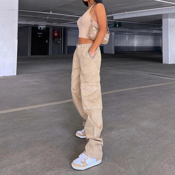 

women's jeans vintage baggy brown women streetwear loose high waist trousers harajuku fashion cotton denim sweatpants, Blue