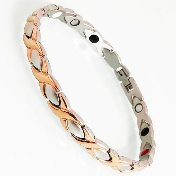

link, chain men's rose gold plated stainless steel wrist bracelets women's health benefits therapy magnetic bangles hand jewelry g, Black