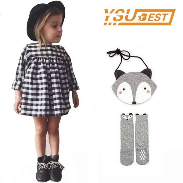 Baby Mädchen Langarm Plaid Kinder Kleider Neueste Modelle Kleid Kostüm Europäischen Vestido Kinder Party Kleidung 210429