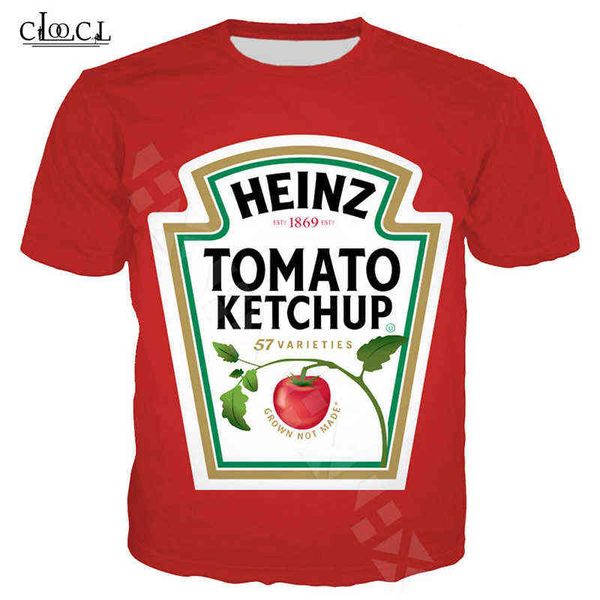 Casual Männer T-shirt Tomaten Ketchup T-shirt Muster 3D Druck Rot Schwarz Weiß T-shirts Unisex Mode T-Shirts Harajuku Streetwear tops Y220214